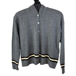 Karen Lessly Gray Striped Hooded Cardigan Sweater Womens XL Button Front